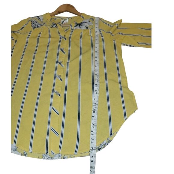 Anthropologie Fig & Flower Floral Yellow longSleeve Button Blouse Tunic Top PL - Picture 8 of 13